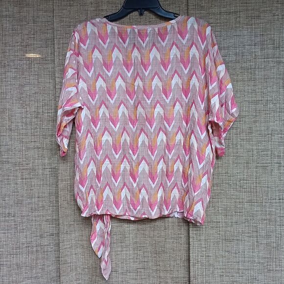 Charlie B Pink and Orange Chevron Cotton Blend Blouse - Picture 4 of 4